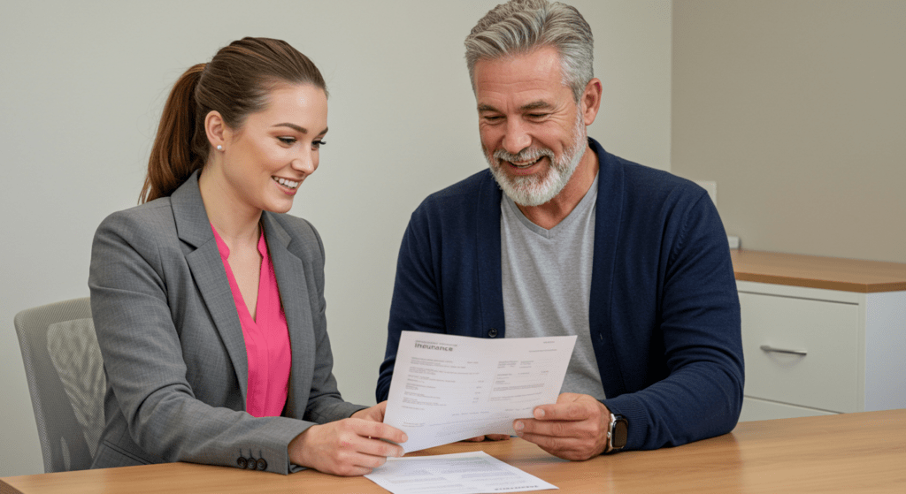 Customer Service Rep helping customer with insurance claim.